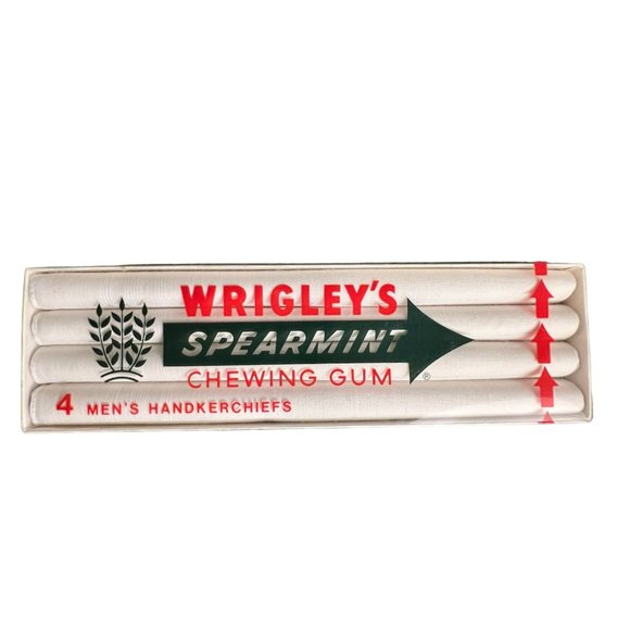 VINTAGE Wrigley's Spearmint Gum Set of 4 Men's White Handkerchief's - Picture 1 of 8
